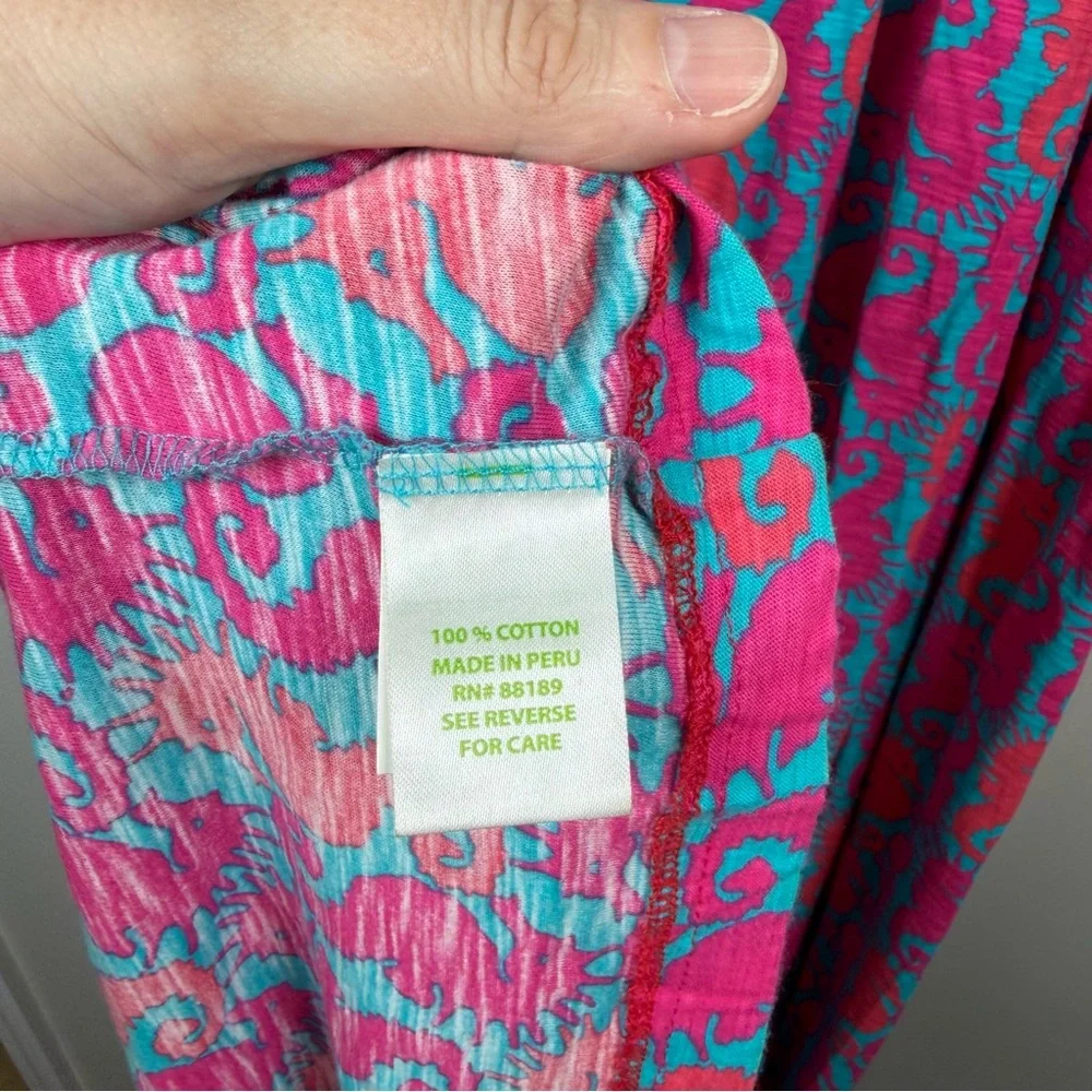 Lilly Pulitzer SLOANE Pink Blue Seahorse Print Maxi Dress Medium Cotton Nautical - Picture 10 of 10